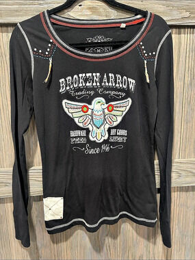 Panhandle Slim Trading Company Long Sleeve Graphic Top Black Size Medium